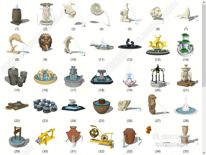 现代景观水景小品SU模型下载【ID:742528466】