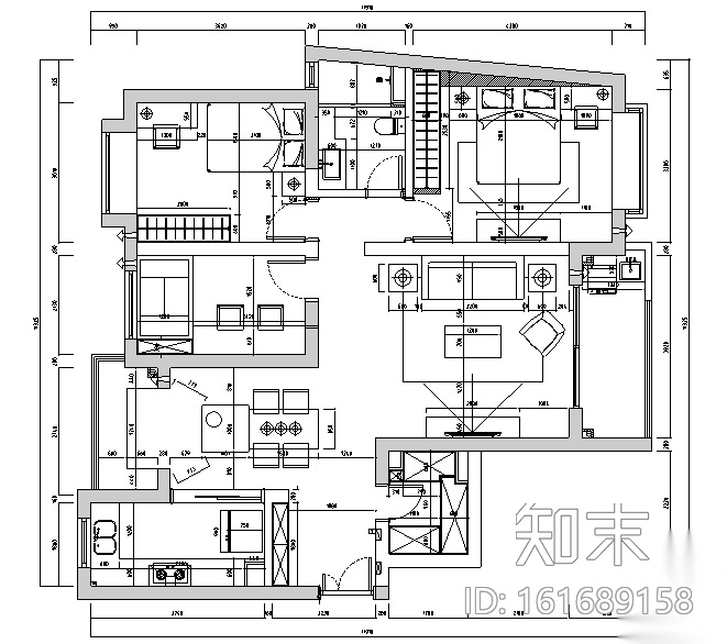 [上海]国际花园美式古典风格住宅设计施工图（附效果图...cad施工图下载【ID:161689158】