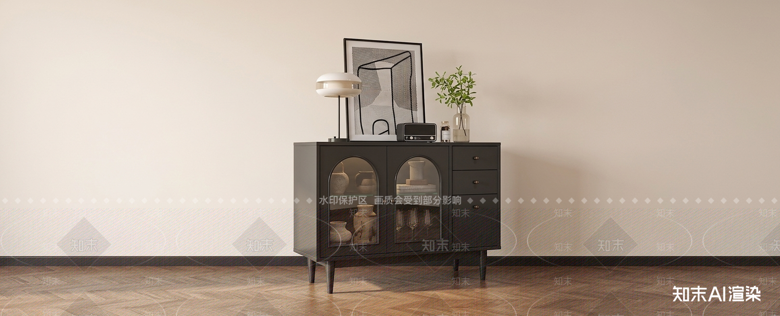 黑色玻璃门餐边柜餐边柜3D模型下载【ID:1227504190】