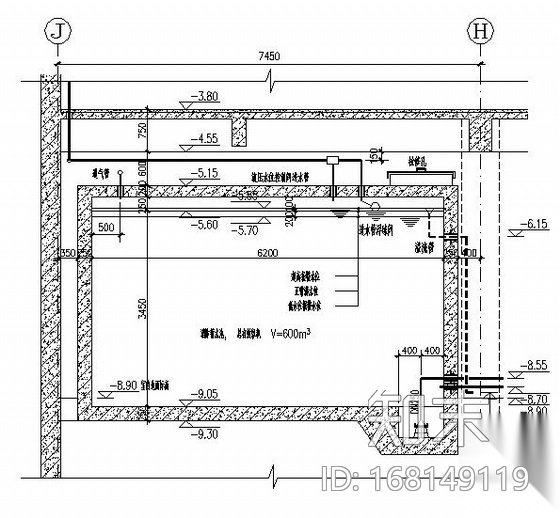 某水泵房平面和水池剖面图cad施工图下载【ID:168149119】