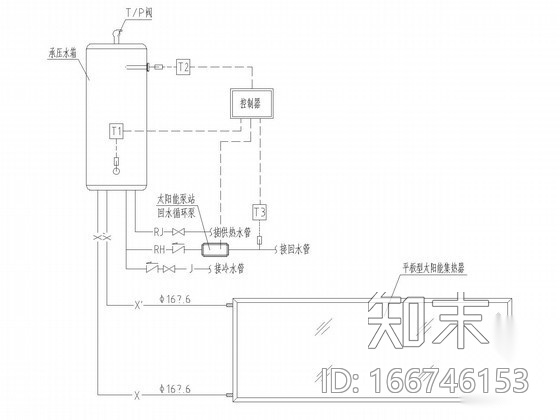 空中花园别墅太阳能热水系统给排水施工图纸（分体承压集...cad施工图下载【ID:166746153】