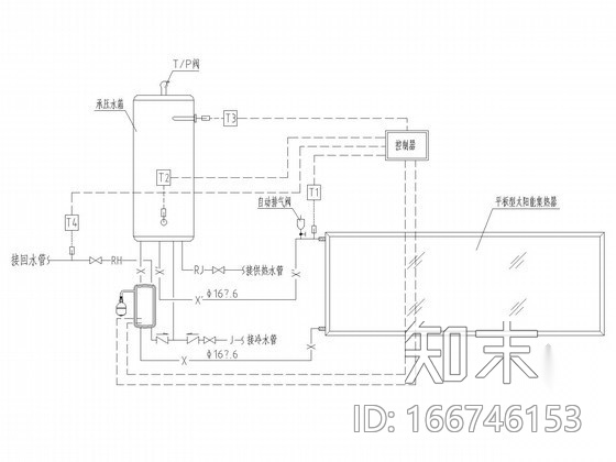 空中花园别墅太阳能热水系统给排水施工图纸（分体承压集...cad施工图下载【ID:166746153】