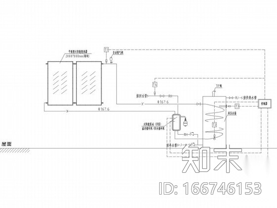 空中花园别墅太阳能热水系统给排水施工图纸（分体承压集...cad施工图下载【ID:166746153】