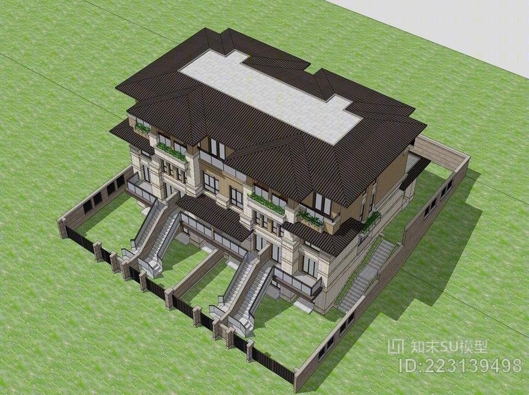 现代风格联排别墅SU模型下载【ID:223139498】