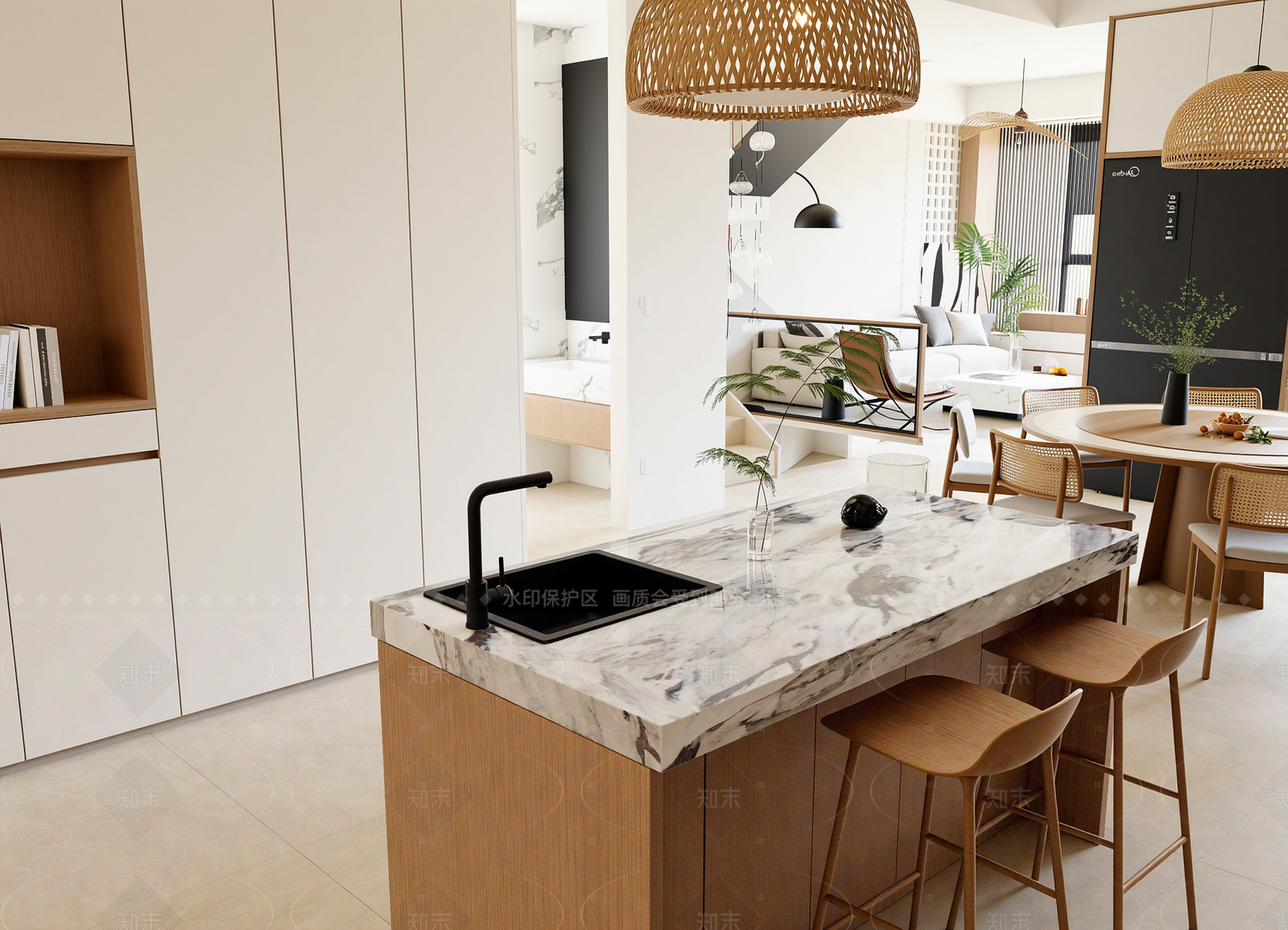 日式岛台餐厅3D模型下载【ID:1214572817】