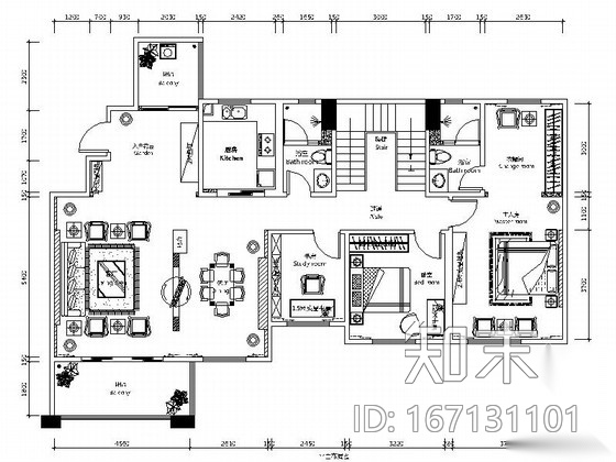 [广东]简约别致简欧风格别墅室内装修施工图cad施工图下载【ID:167131101】