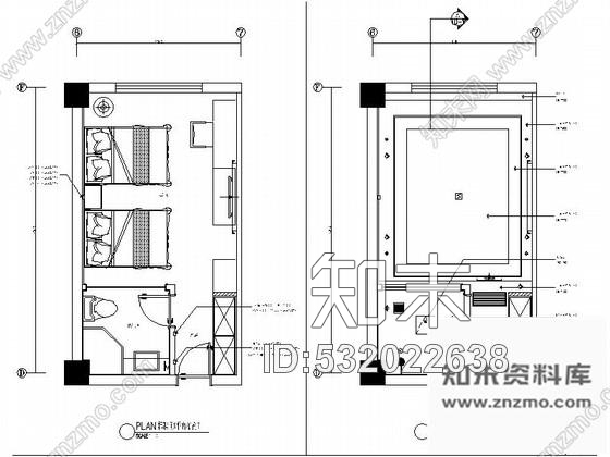 施工图原创小型现代新中式风格宾馆客房室内装修施工图含效果图cad施工图下载【ID:532022638】