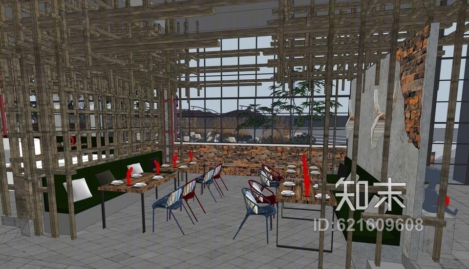 江边咖啡馆SU模型下载【ID:621609608】