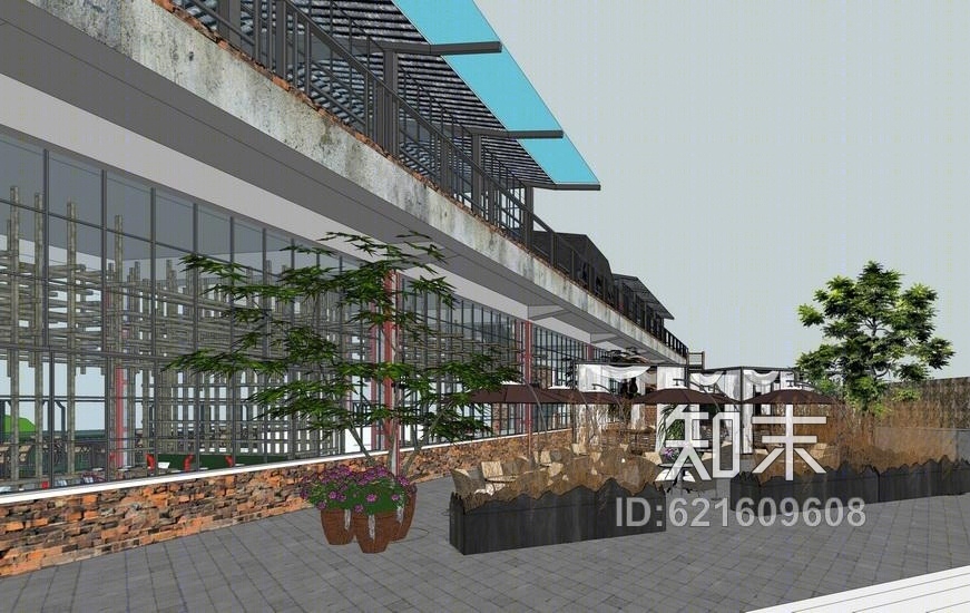 江边咖啡馆SU模型下载【ID:621609608】