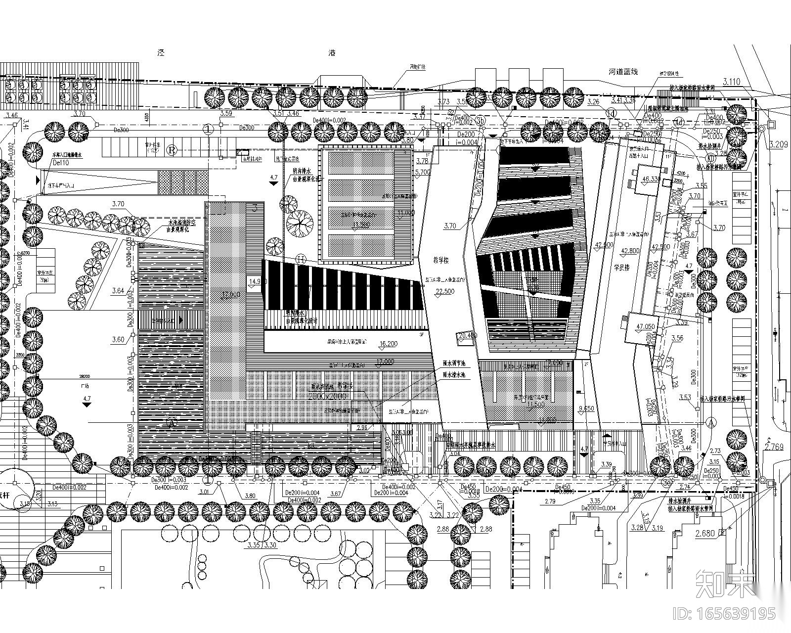 [上海]教学楼及学院楼给排水施工图（含给水、排水、消防...cad施工图下载【ID:165639195】