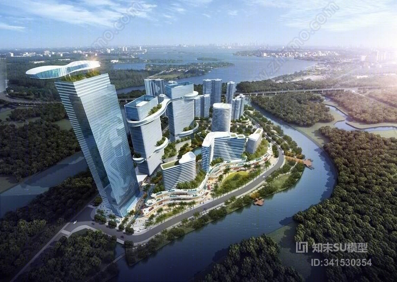 现代高层办公楼SU模型下载【ID:341530354】