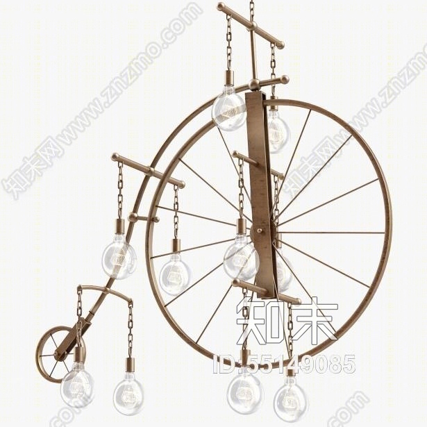工业风自行车车轮吊灯3D模型下载【ID:55149085】