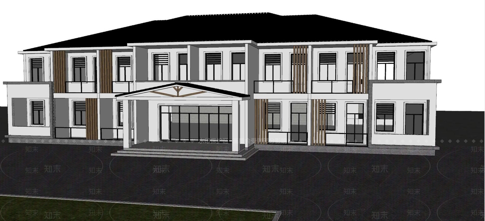 现代四合院别墅外观SU模型下载【ID:1126144676】