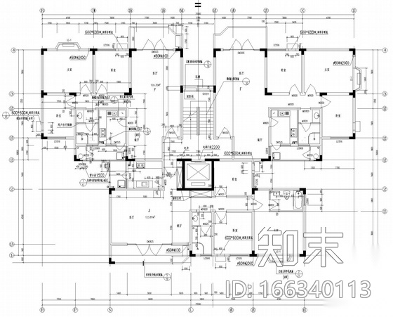 塔式高层一梯三户户型图(109/109/124)施工图下载【ID:166340113】