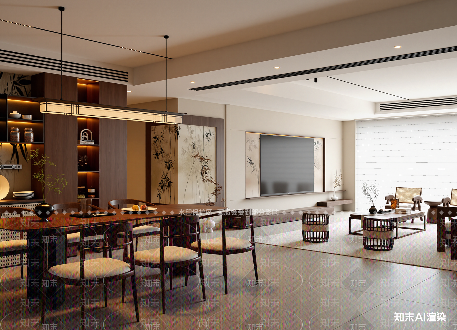 新中式客餐厅3D模型下载【ID:1215172574】