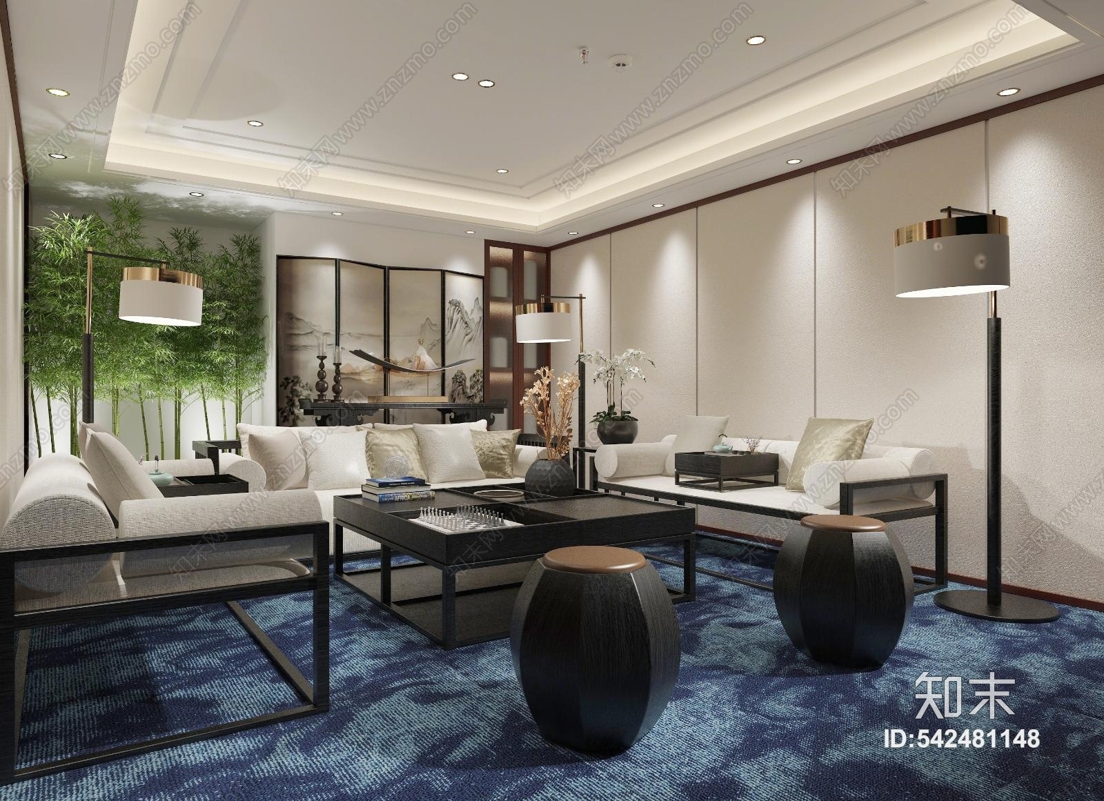 新中式会所3D模型下载【ID:542481148】_知末3d模型网