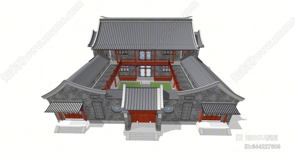 中式四合院SU模型下载【ID:844227609】