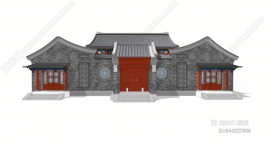 中式四合院SU模型下载【ID:844227609】