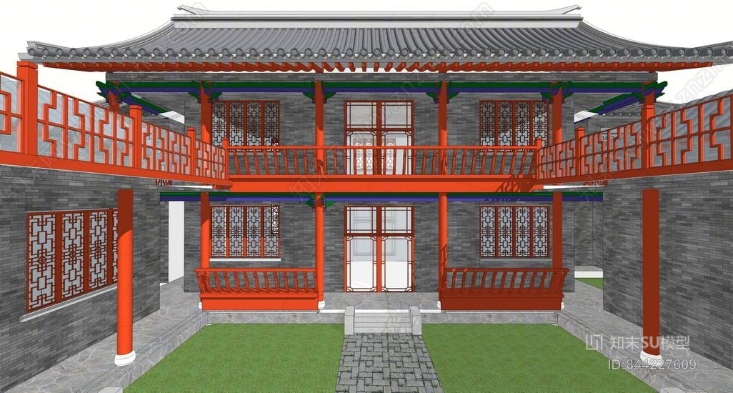 中式四合院SU模型下载【ID:844227609】