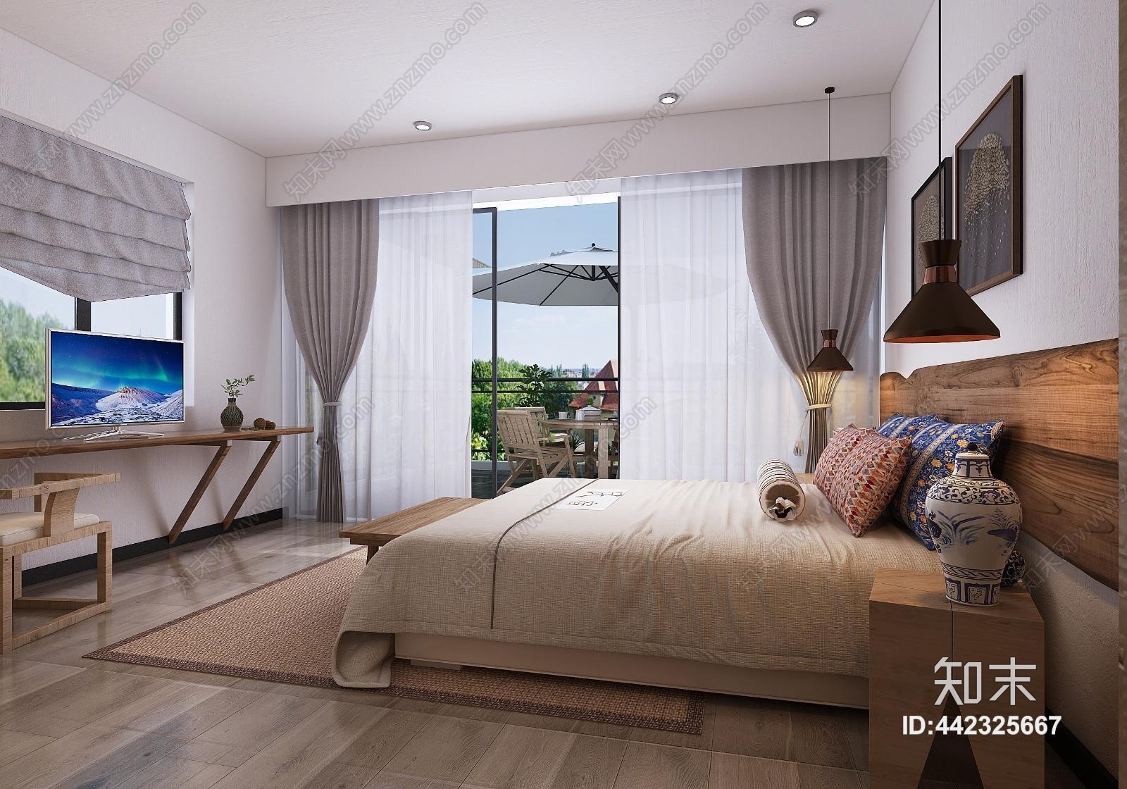 中式民宿酒店标准间阳光房卫生间模型3D模型下载【ID:442325667】