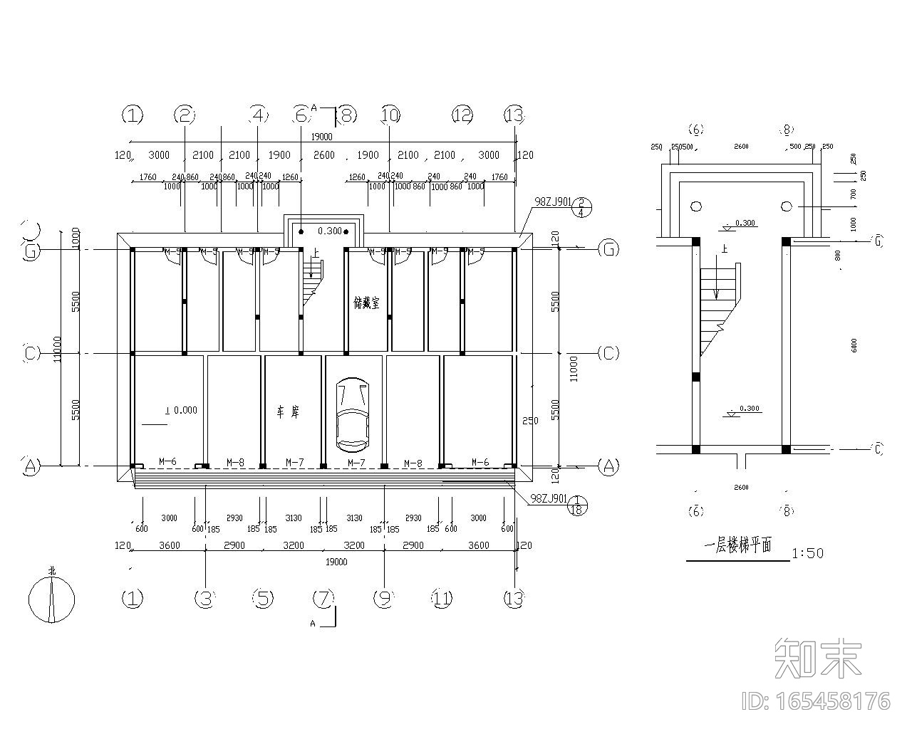 某五层住宅砖混结构施工图（CAD含建筑图）cad施工图下载【ID:165458176】