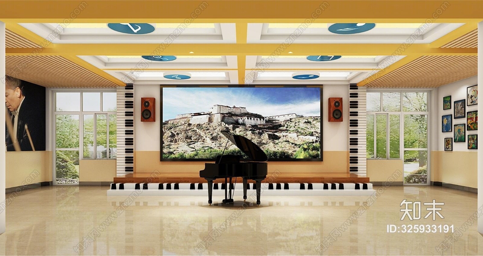 现代学校多功能厅3D模型下载【ID:325933191】
