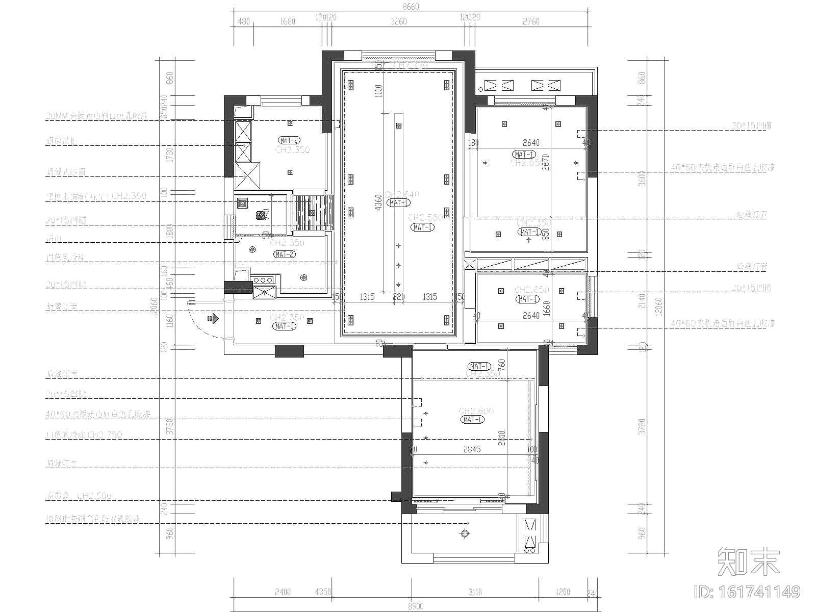 保亿·丽景山两居室样板房室内装修施工图cad施工图下载【ID:161741149】