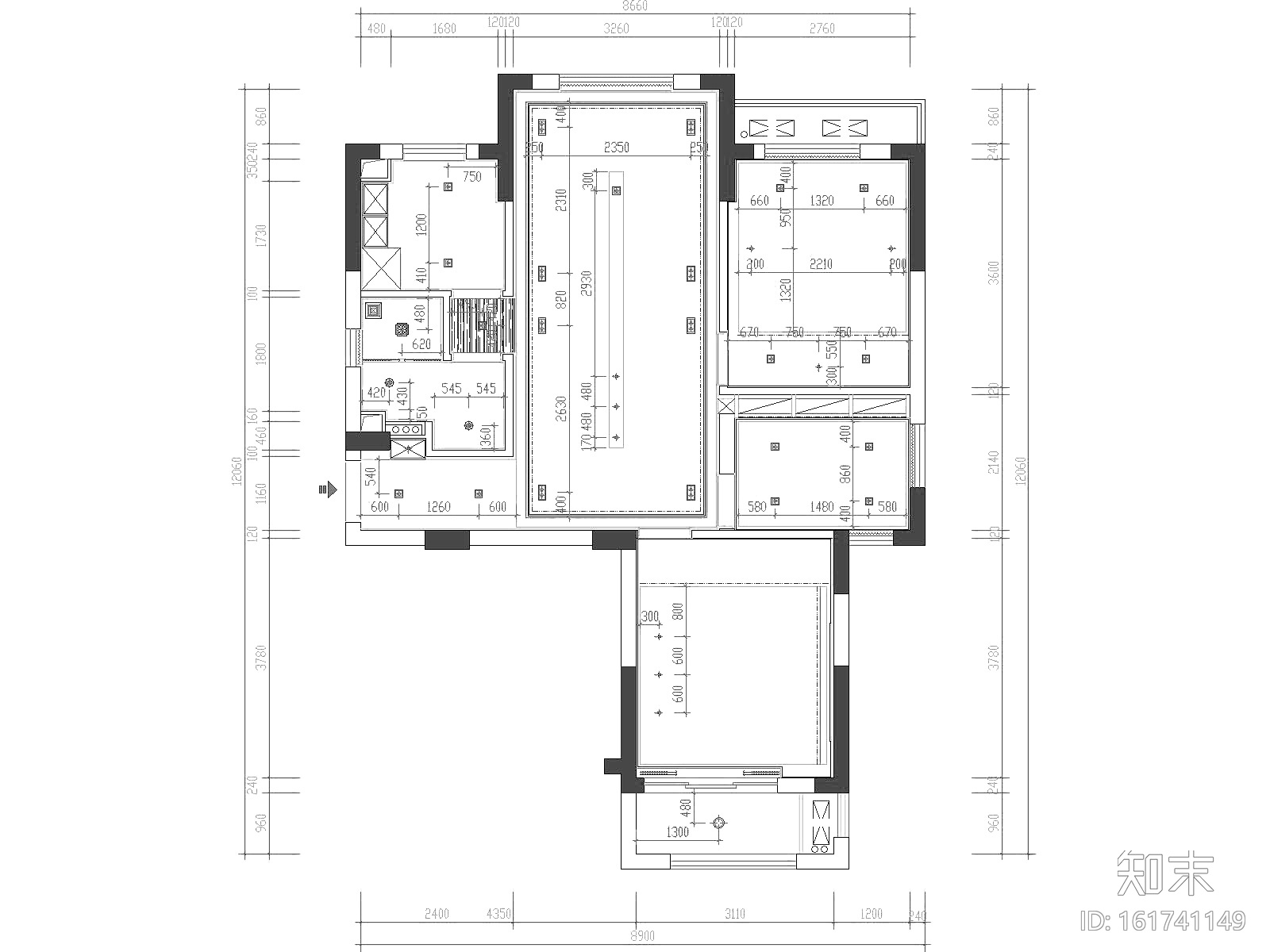 保亿·丽景山两居室样板房室内装修施工图cad施工图下载【ID:161741149】