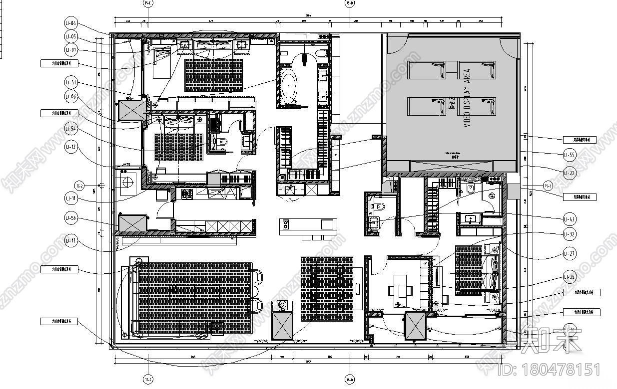 现代风格置地公寓样板间D户型效果图+施工图施工图下载【ID:180478151】