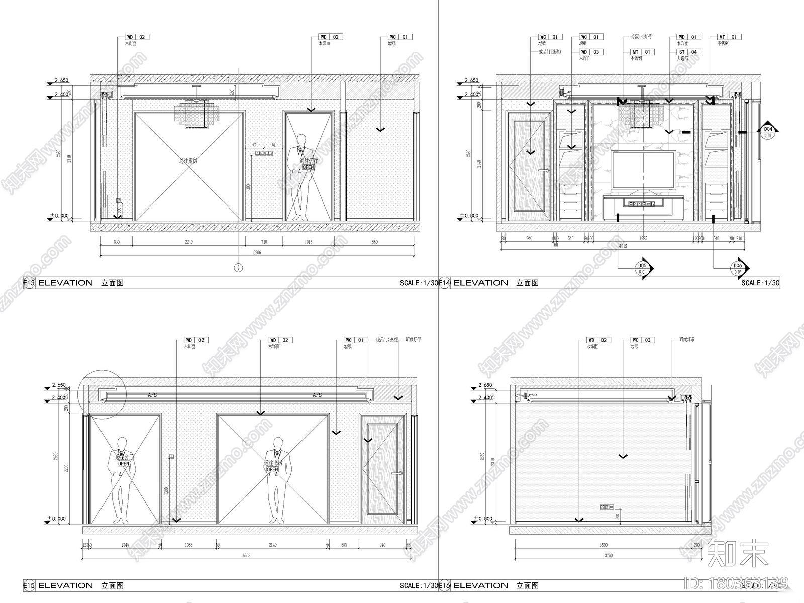 [江苏]120㎡二居室家装样板间装修施工图施工图下载【ID:180363139】