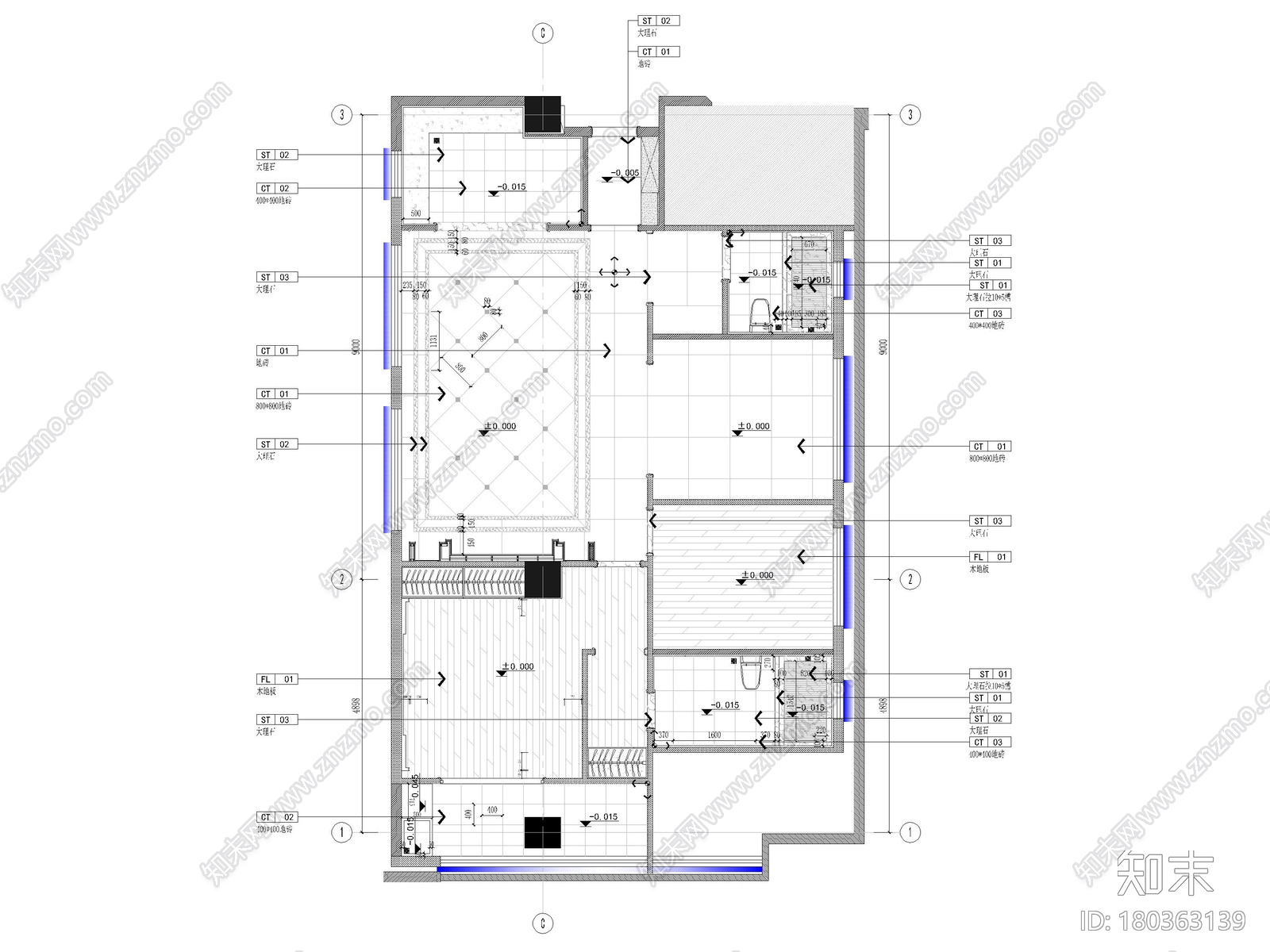 [江苏]120㎡二居室家装样板间装修施工图施工图下载【ID:180363139】