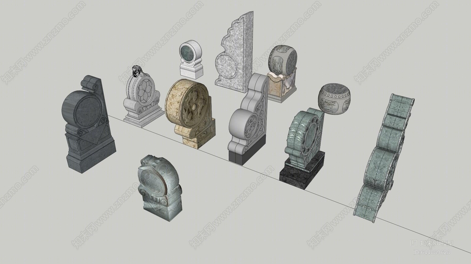 中式石鼓SU模型下载【ID:644889628】