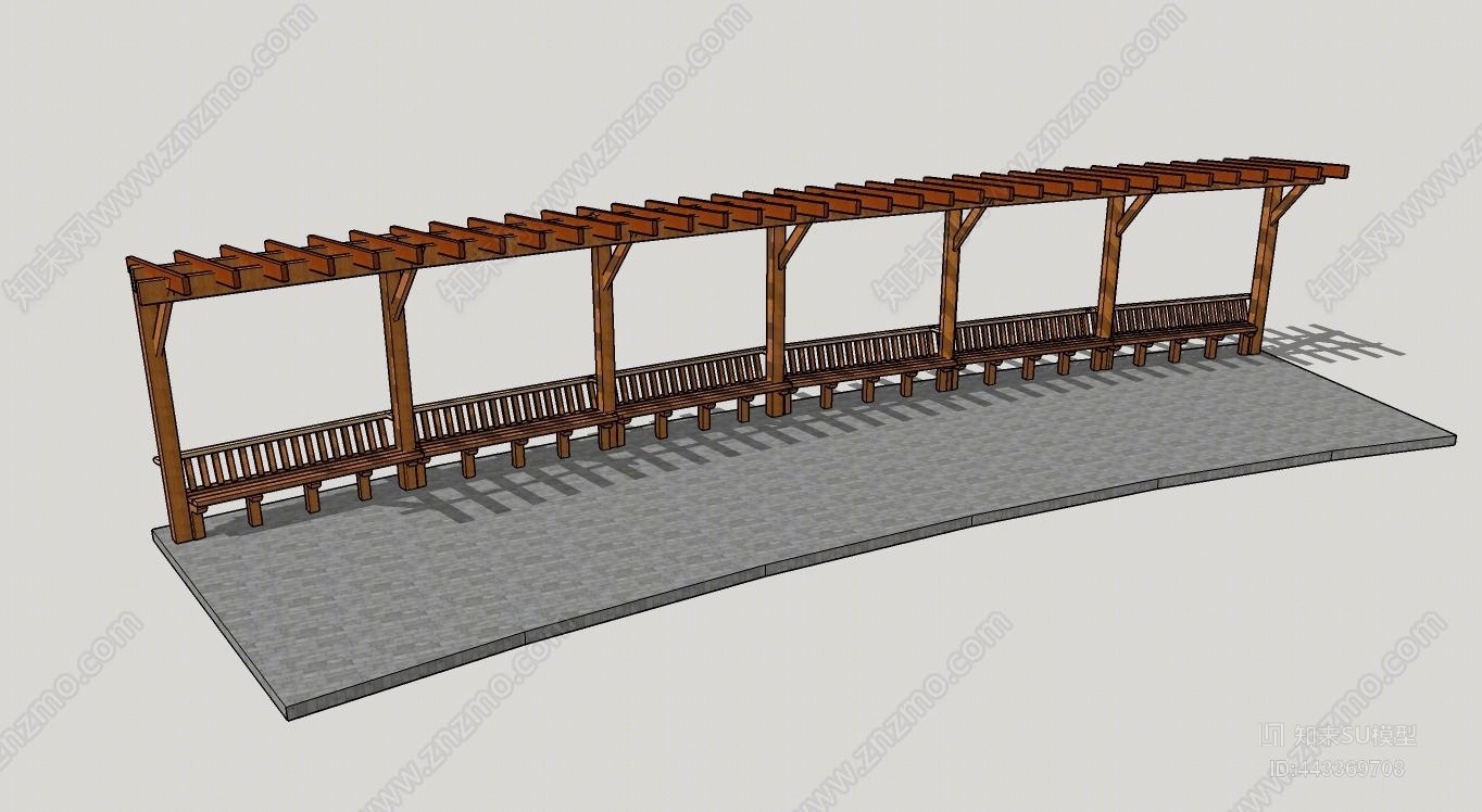 中式弧形廊架SU模型下载【ID:443369708】