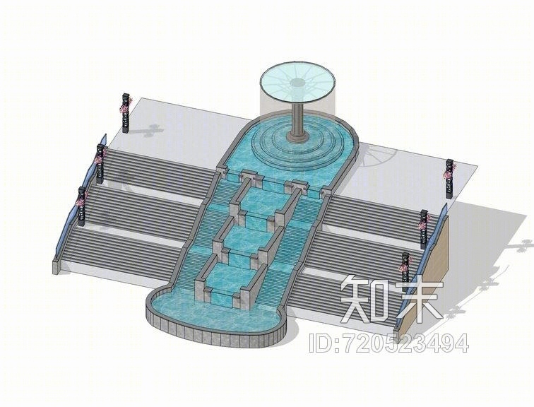 入口跌水景观SU模型下载【ID:720523494】