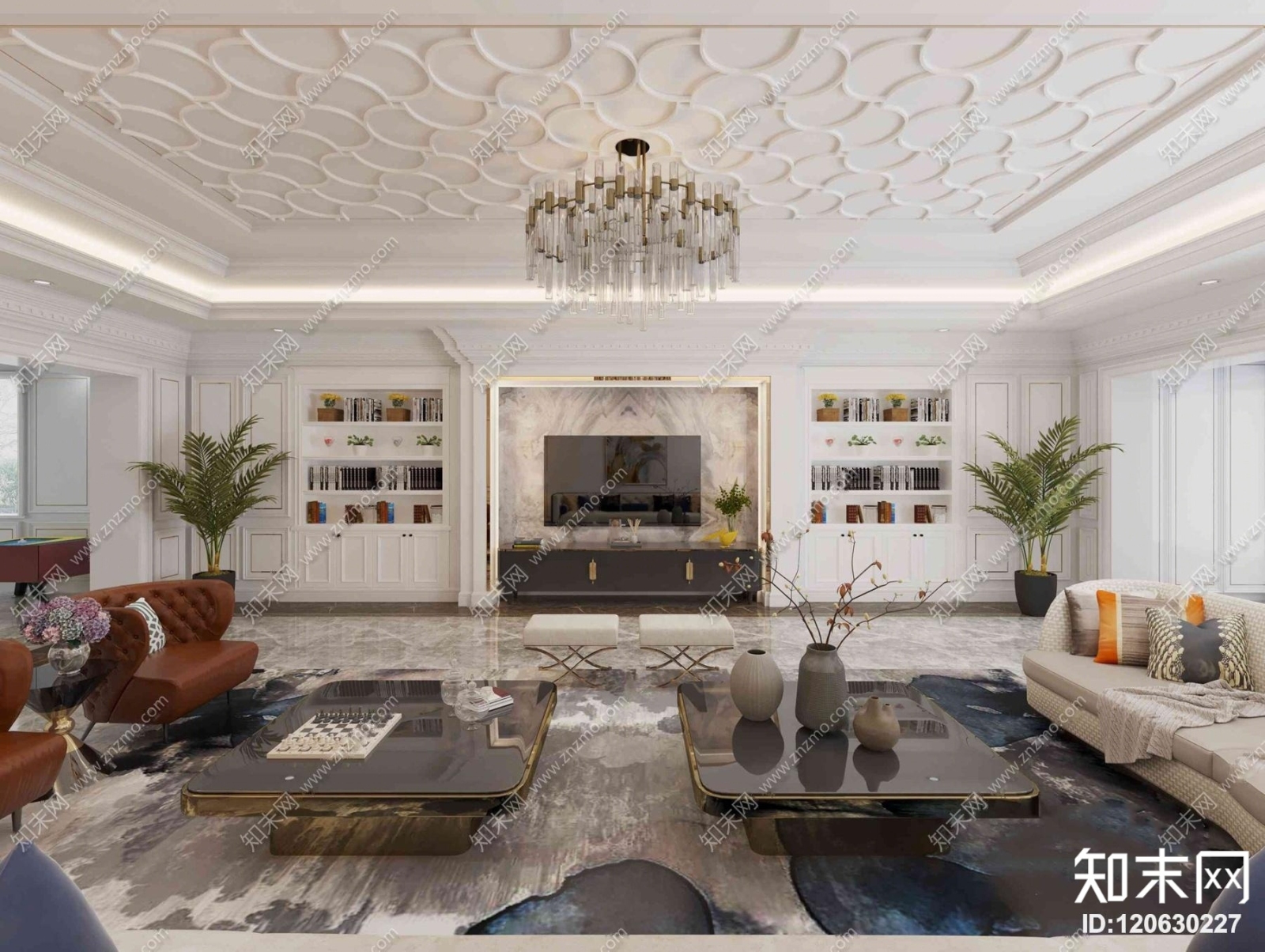 简欧奢华客厅3D模型下载【ID:120630227】