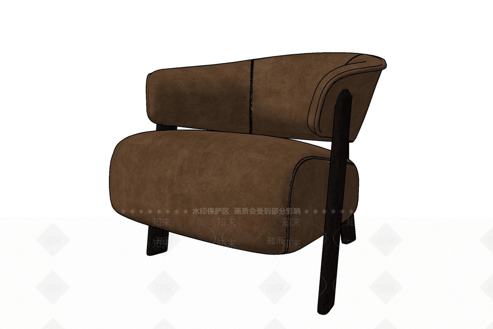 现代棕色单人沙发SU模型下载【ID:193381218】