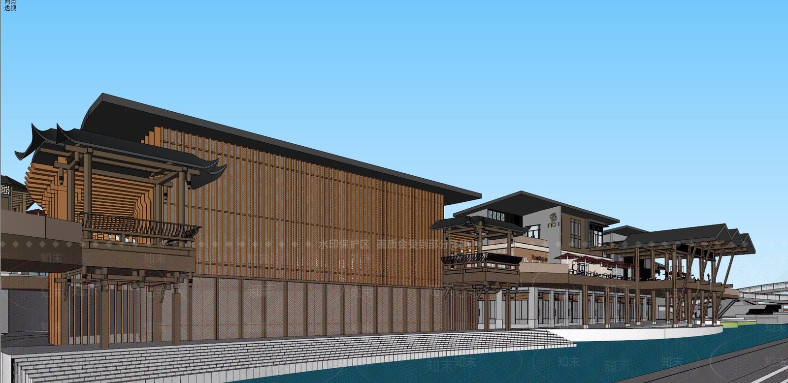 现代中式商业街建筑SU模型下载【ID:177498121】