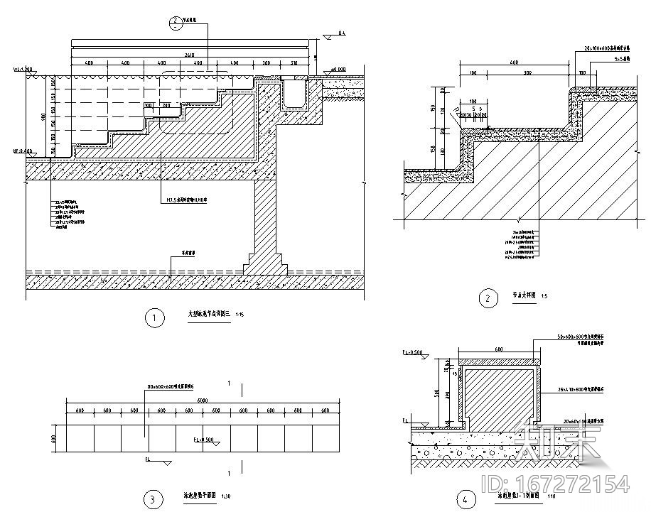 [广东]时代典雅住宅小型泳池景观施工图设计cad施工图下载【ID:167272154】