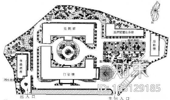 贵州某县医院绿化设计平面图cad施工图下载【ID:165129185】