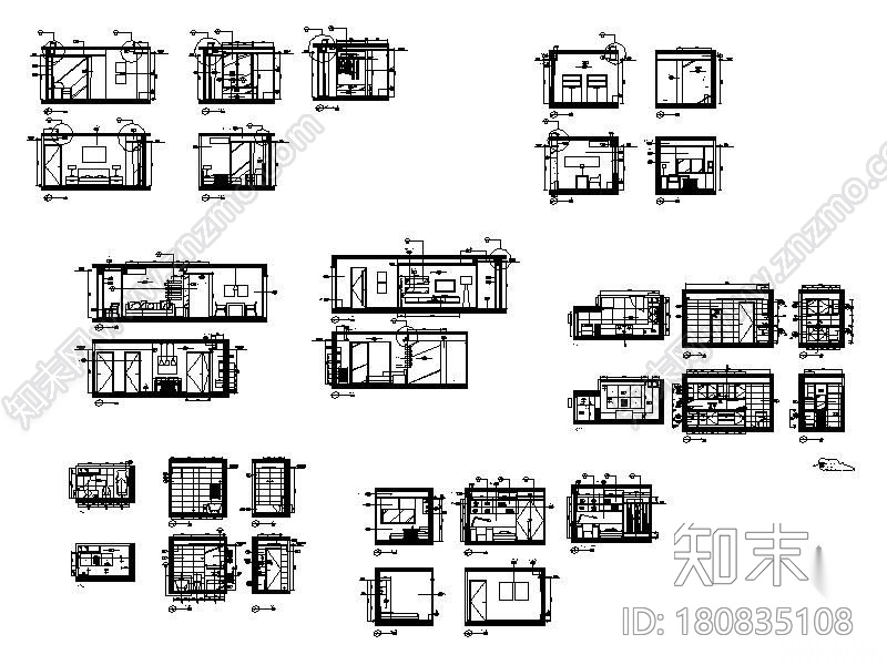 [北京]某高档三居室样板间B型施工图cad施工图下载【ID:180835108】