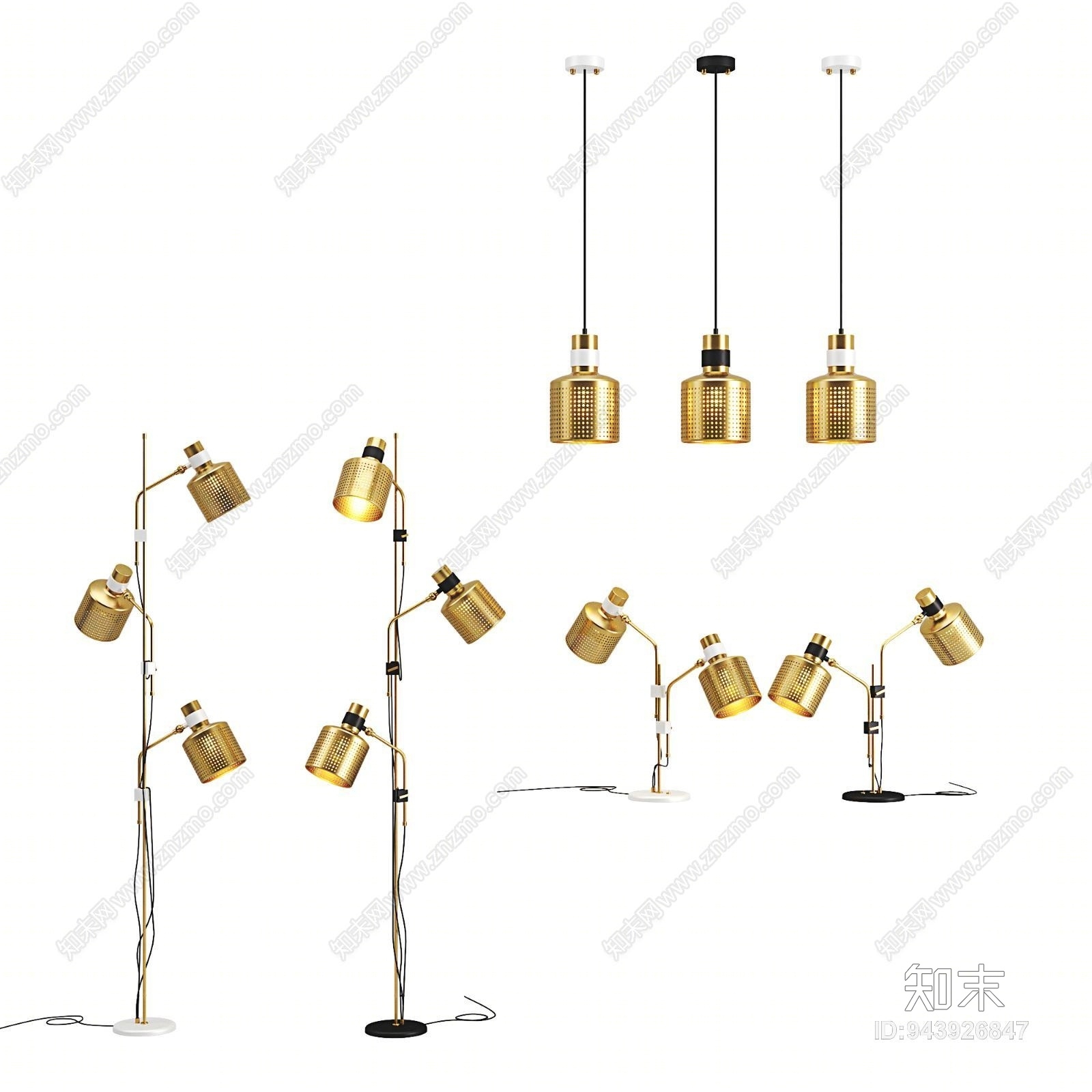现代金属灯具组合3D模型下载【ID:943926847】