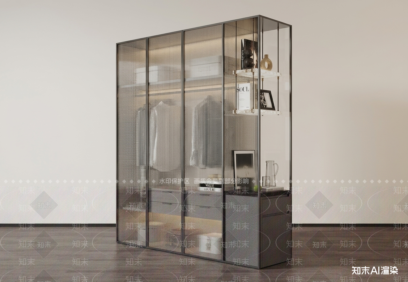玻璃隔断展示柜衣柜3D模型下载【ID:1227440702】