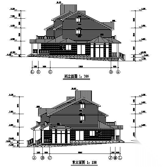 某三联三层别墅建筑方案图cad施工图下载【ID:149922145】