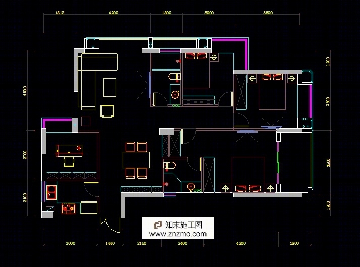 三室两厅两卫一厨一书房cad施工图下载【ID:66930536】