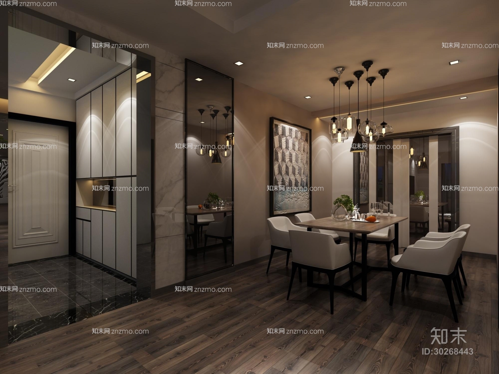 现代餐桌椅组合3D模型下载【ID:30268443】