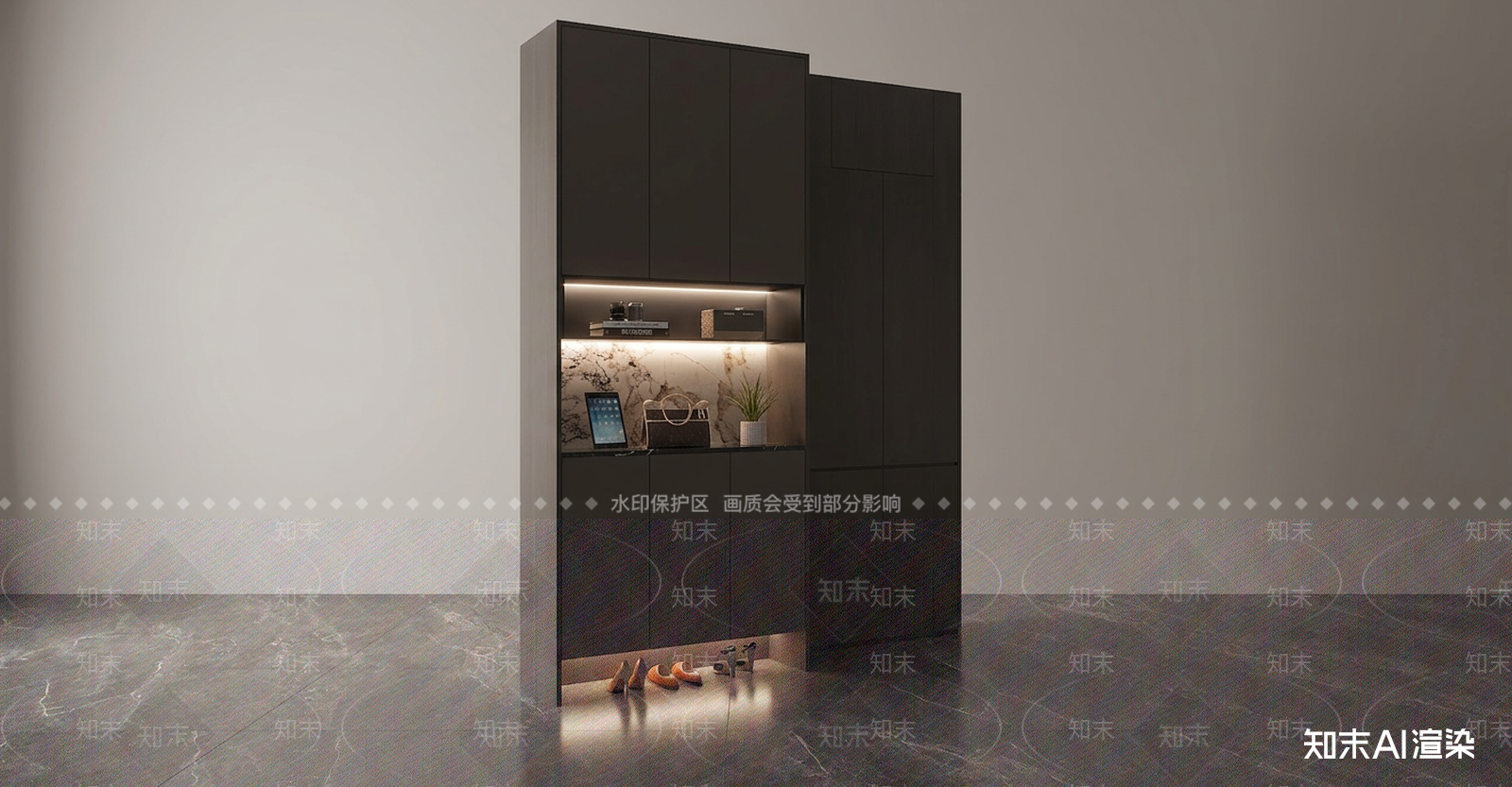 深色玄关储物柜体玄关柜3D模型下载【ID:1227258389】