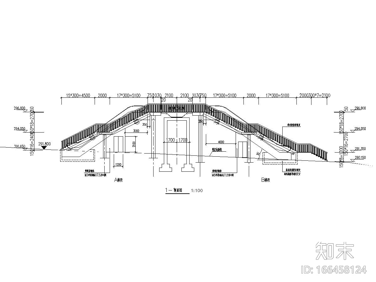 儿童医院钢结构人行天桥建筑结构施工图cad施工图下载【ID:166458124】