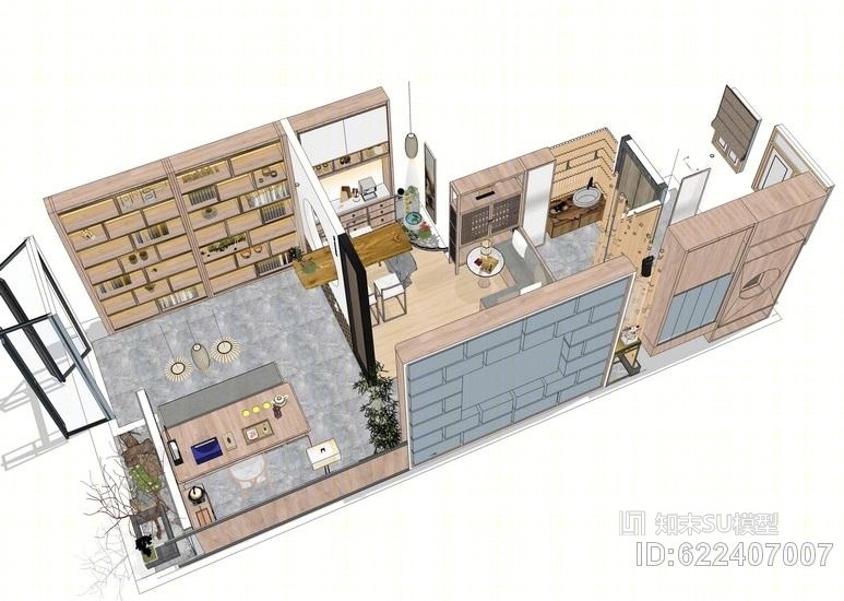 禅意工作室室内设计SU模型下载【ID:622407007】