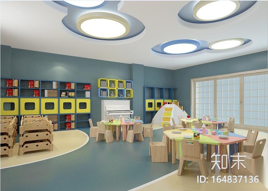 [郑州]幼儿园早教中心设计施工图（含效果图）cad施工图下载【ID:164837136】
