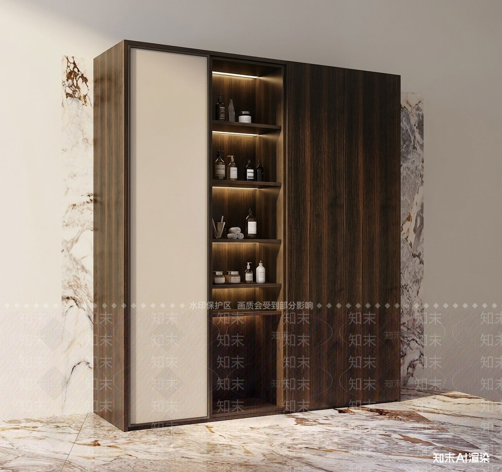 深色木质储物柜衣柜3D模型下载【ID:1227573408】